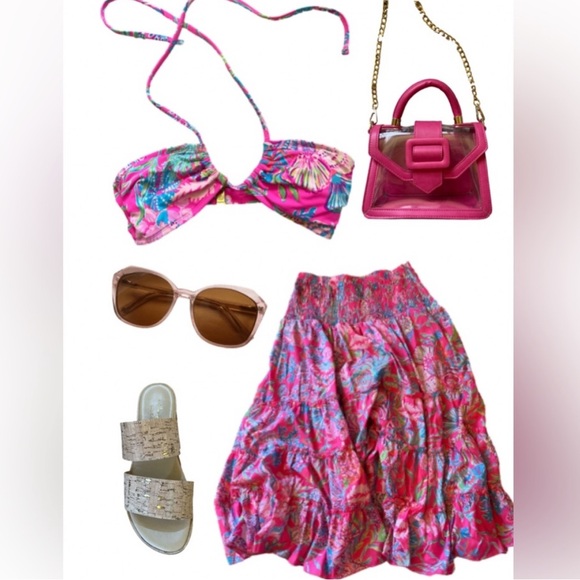 New Lilly Pulitzer Aven 16/XL Pink Isle Shell Me Something Good Bandeau Halter - Picture 2 of 6